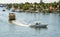 Colorful Tour boats browsing the ocean during International Boat Show