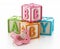 Colorful toy cubes forming baby word. 3D illustration