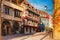 Colorful traditional half timbered houses with Christmas decorations Colmar France