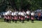 Colorful Traditional Scottish Caledonian Pipe Band Performing