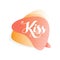 Colorful transparent speech bubble with word Kiss . Lovely and romantic message. Isolated vector design for mobile app