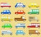 Colorful transport set with many urban cars