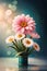 Colorful Transvaal daisy flowers in a pot on a blurred bokeh background. elegant wallpaper in minimalistic style