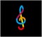 Colorful treble clef on black background. Joy and music