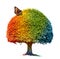 Colorful tree in rainbow colors with  butterly sitting on top