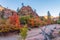 Colorful trees at a riverbed near the Pine Creek Gorge in Zion NP