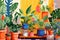 Colorful tropical indoor plant in vibrant 2d illustration style for interior decor