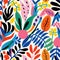 Colorful Tropical Leaves And Flowers Textile Art Pattern By Matisse