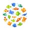 Colorful Tropical Marine Fishes Seamless Pattern of Round Shape, Underwater Life Design Element Can Be Used for