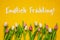 Colorful Tulip, Text Endlich Fruehling Means Finally Spring, Yellow Background