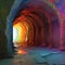 a colorful tunnel with lights