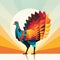 a colorful turkey standing in front of the sun