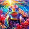 Colorful turtle. Turtle in a fantastic colorful sea. Abstraction.