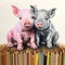 Colorful Twin Pigs Drawing In The Style Of John Wilhelm And Asaf Hanuka