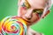 Colorful twisted lollipop, colorful fashion makeup