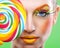 Colorful twisted lollipop, colorful fashion makeup