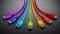 Colorful type C usb cables on dark background. 3D illustration