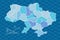Colorful ukraine map regional centers with world s largest transport aircraft ukrainian dream Mriya. Education, trip, cartography