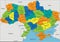 Colorful Ukraine political map with clearly labeled, separated layers.