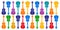 Colorful ukuleles on a white horizontal background, vibrant musical vector background