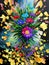 Colorful Ultra Modern Dramatic Splash Effect Oil Painting, Special 3D Style, Floral Arrangement, created with Generative AI