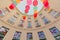 Colorful umbrella`s hanging in front of the Royal theatre in The Hague