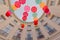 Colorful umbrella`s hanging in front of the Royal theatre in The Hague