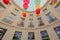 Colorful umbrella`s hanging in front of the Royal theatre in The Hague