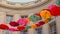 Colorful umbrella`s hanging in front of the Royal theatre in The Hague