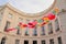 Colorful umbrella`s hanging in front of the Royal theatre in The Hague