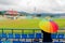 Colorful umbrella on the seats of Dharamshala himachal cricket stadium