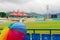 Colorful umbrella on the seats of Dharamshala himachal cricket stadium