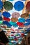 Colorful umbrellas - decoration on streets in Catania city center, Sicily