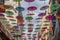 Colorful umbrellas over China town in Mexico City Mexico