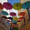 Colorful umbrellas. Street decoration.