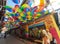 Colorful umbrellas on the street in Karakoy district in Istanbul, Turkey. Summer sunny day