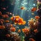 Colorful underwater symphony Fish swimming in vibrant, harmonious underwater realm