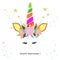 Colorful unicorn Birthday invitation. Baby shower, party invitation greeting card