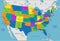 Colorful United States of America political map with clearly labeled, separated layers.