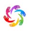 Colorful unity hands together vector logo