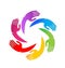 Colorful unity hands together vector logo