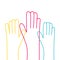 Colorful up hand background in line art style. Volunteer concept
