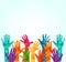 Colorful up hands. Vector illustration, an associers celation, unity, partners, company, friendship, friends background Volunteebr