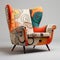 Colorful Upholstered Chair In Abstract Primitivist Design