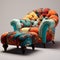 Colorful Upholstered Ottoman Armchair: Modern American Fabric Art