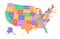 Colorful USA map. United States of America regions with different colors and names for travel and geography vector