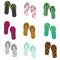 Colorful variation of flip flops summer shoes