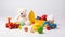 Colorful various baby toy for baby activities and fun like doll, car, animal, and ball