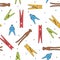 Colorful various types of clothes pin pegs seamless pattern