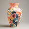 A colorful vase with a design on the side, AI